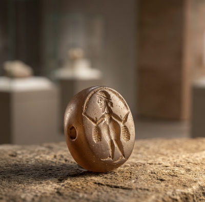 Attributed Sasanian Chalcedony Stamp Seal — Bearded Male Figure | مُهر کلسدونی منسوب به دوره ساسانی
