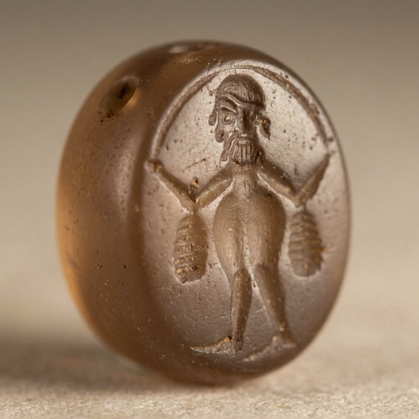 Attributed Sasanian Chalcedony Stamp Seal — Bearded Male Figure | مُهر کلسدونی منسوب به دوره ساسانی
