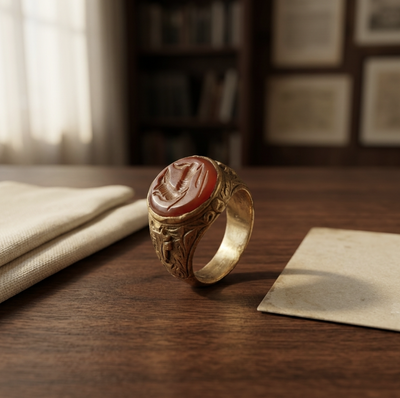 Attributed Qajar-Era Persian Signet Ring with Honey-Red Intaglio, Approx. US Size 9–9.25 | انگشتر مُهری منسوب به دوره قاجار با نگین سرخ‌عسلی
